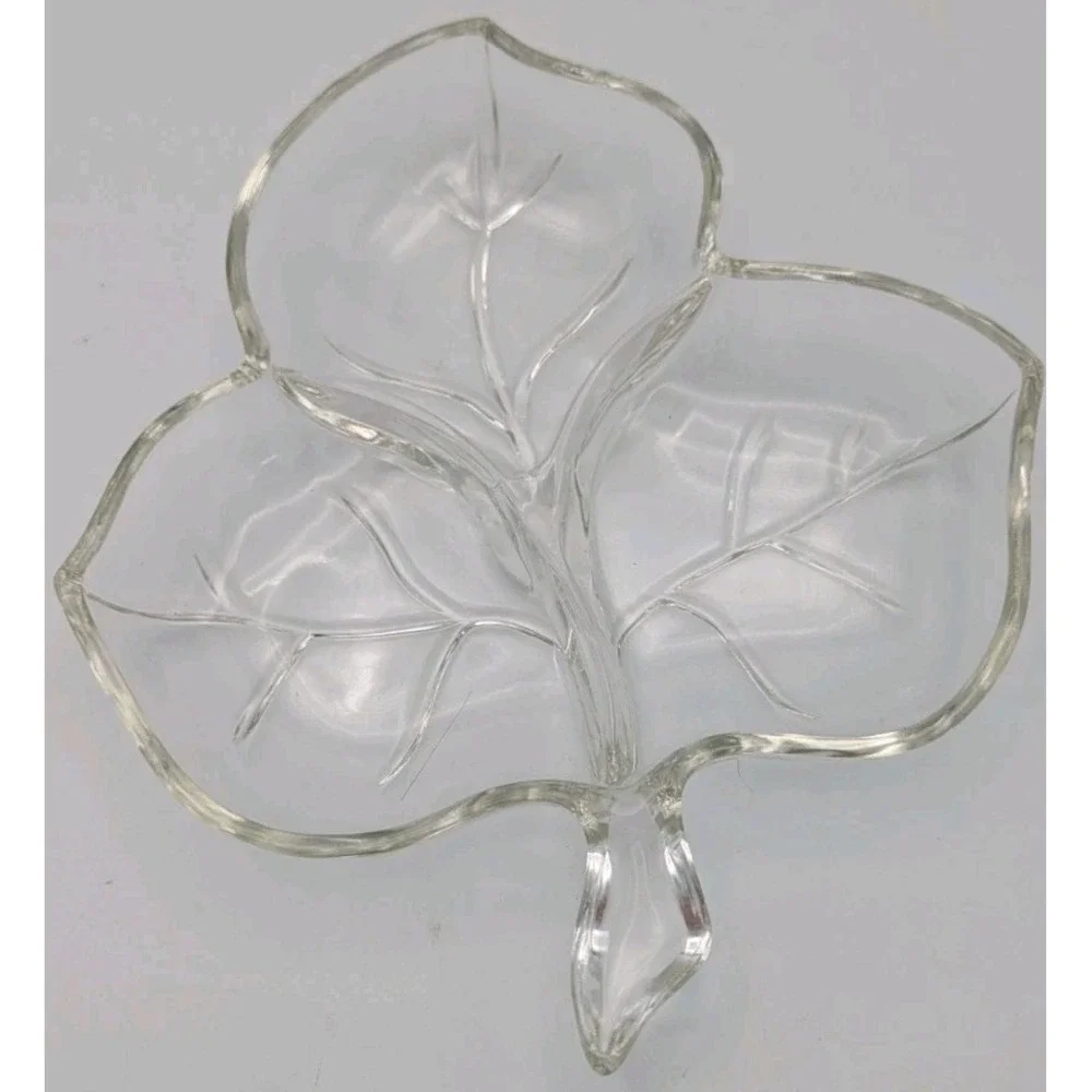 Vintage Hazel Atlas Clear Glass Leaf 3‎ Part Divided Dish 7